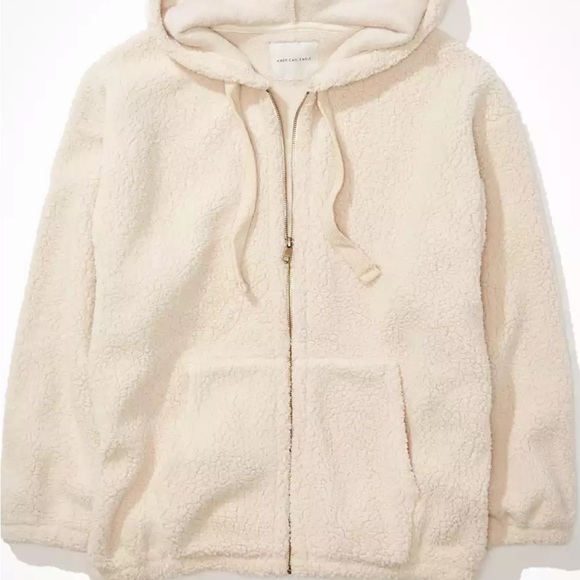 NWT AE Sherpa Zip-Up Hoodie COLOR CREAM SIZE LARGE - Picture 1 of 5